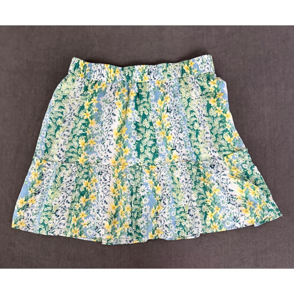 Loft Floral Tiered Mini Skirt Size L Green Yellow Cottagecore Garden Spring - Picture 3 of 8